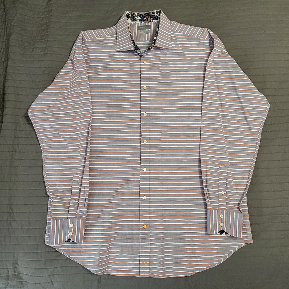 Thomas Dean Long Sleeve Button Up Shirt 100% Cotton XXL